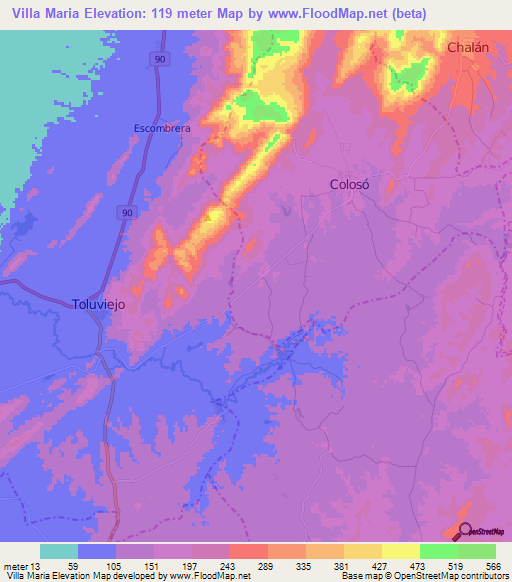 Villa Maria,Colombia Elevation Map