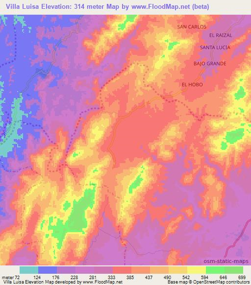 Villa Luisa,Colombia Elevation Map