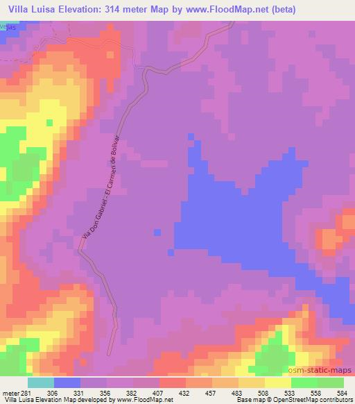 Villa Luisa,Colombia Elevation Map