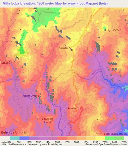 Villa Loba,Colombia Elevation Map