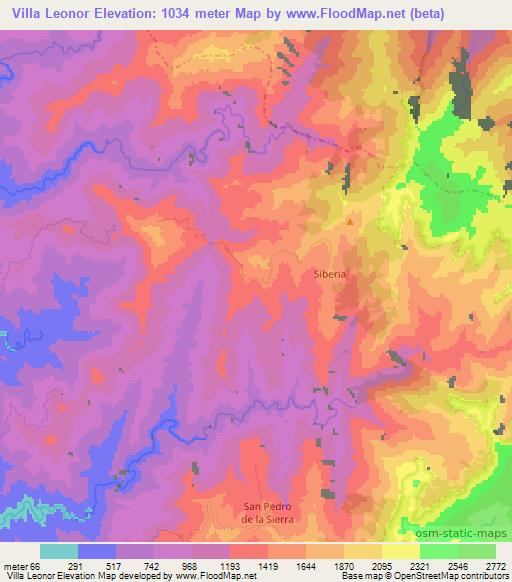 Villa Leonor,Colombia Elevation Map