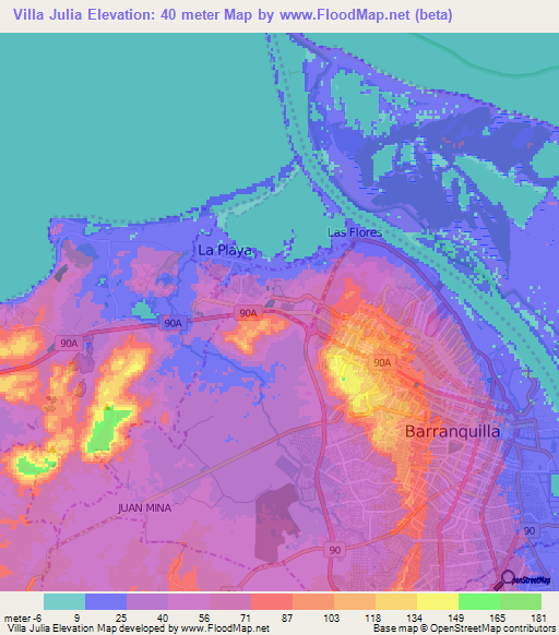 Villa Julia,Colombia Elevation Map