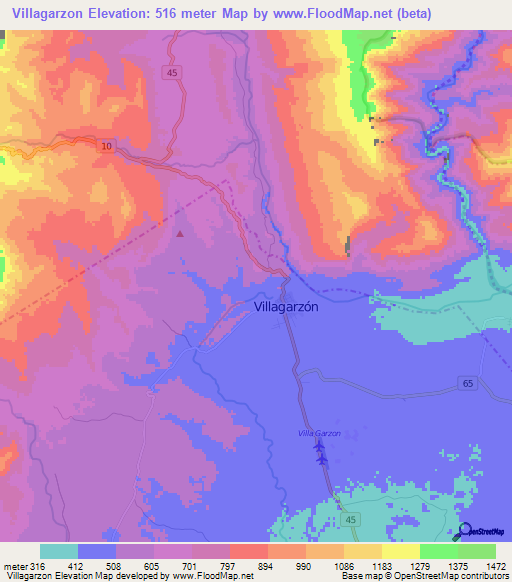 Villagarzon,Colombia Elevation Map