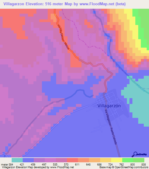 Villagarzon,Colombia Elevation Map