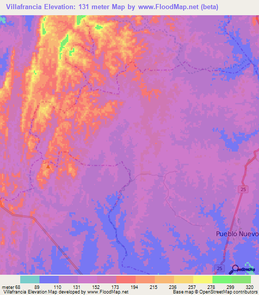 Villafrancia,Colombia Elevation Map