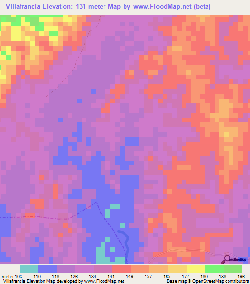 Villafrancia,Colombia Elevation Map