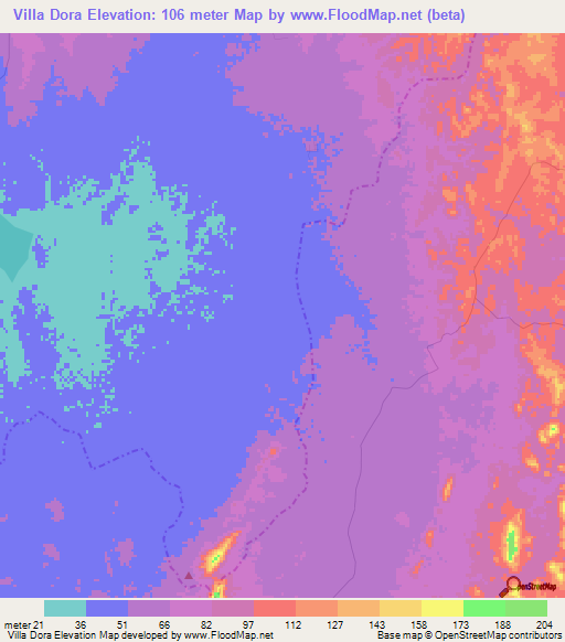 Villa Dora,Colombia Elevation Map