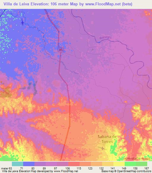 Villa de Leiva,Colombia Elevation Map