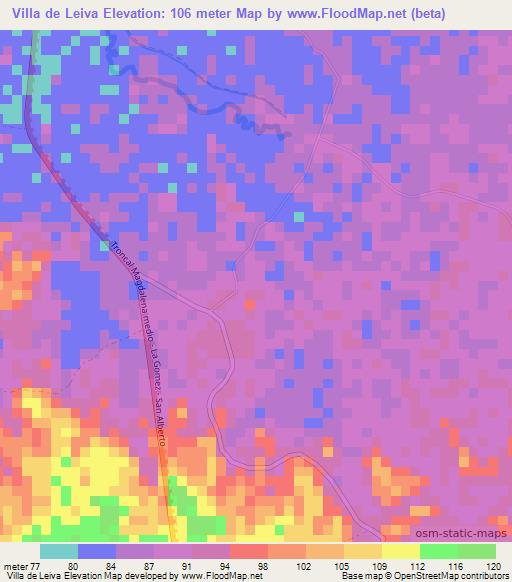 Villa de Leiva,Colombia Elevation Map