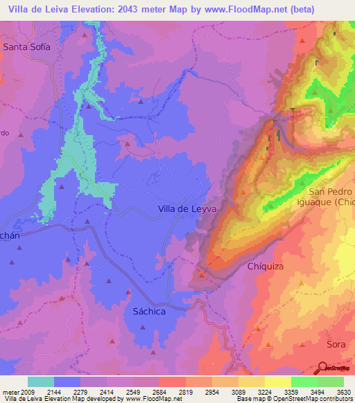 Villa de Leiva,Colombia Elevation Map