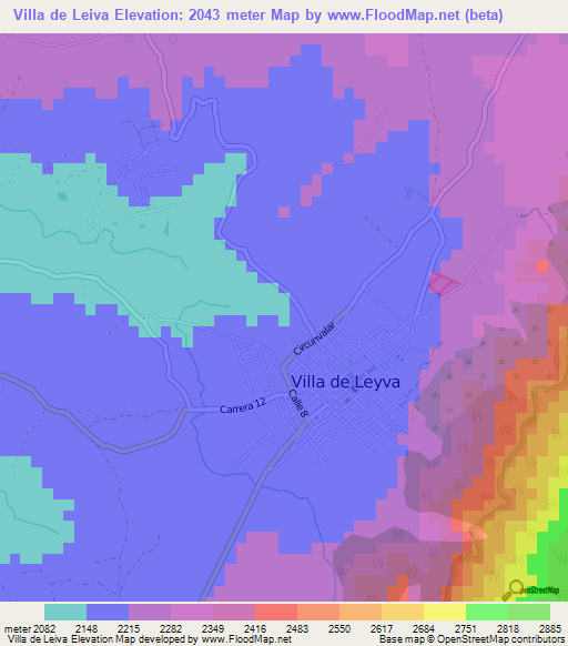 Villa de Leiva,Colombia Elevation Map