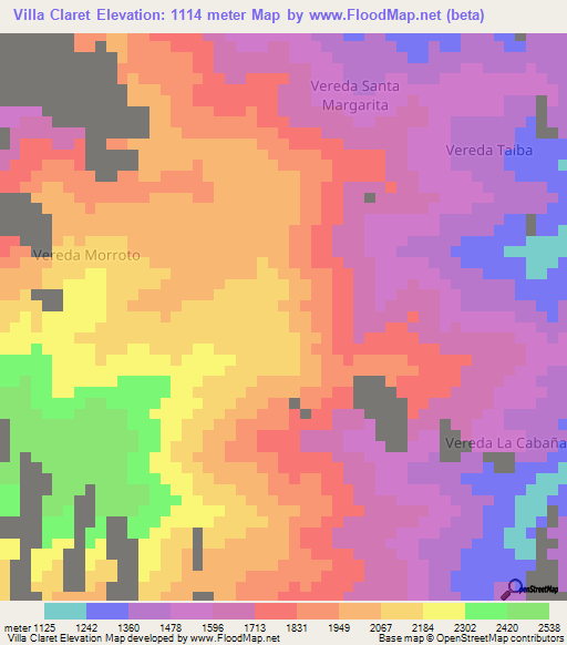 Villa Claret,Colombia Elevation Map