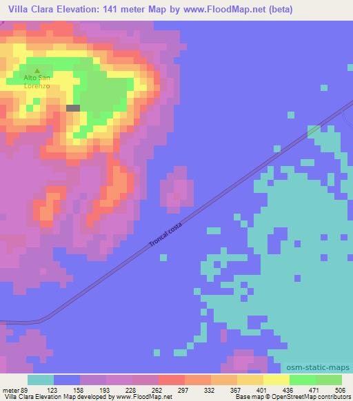 Villa Clara,Colombia Elevation Map