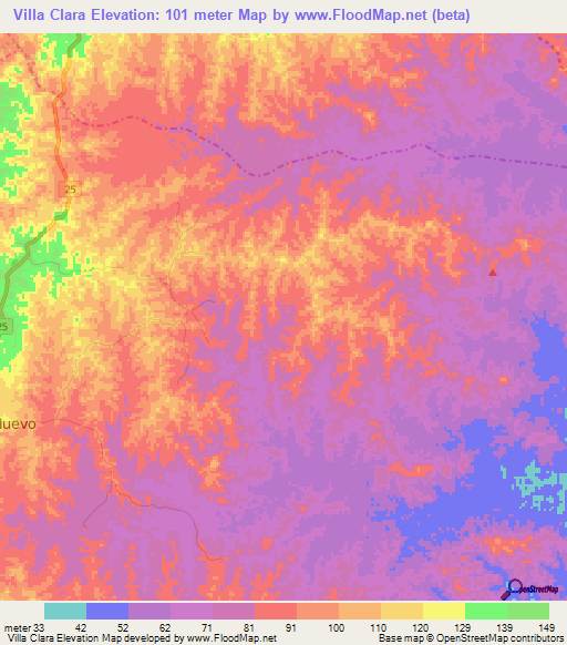 Villa Clara,Colombia Elevation Map