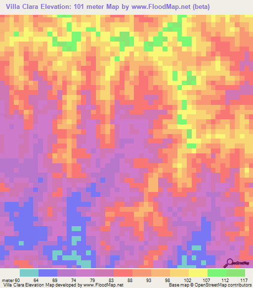 Villa Clara,Colombia Elevation Map