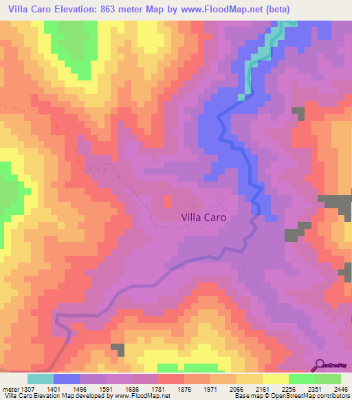 Villa Caro,Colombia Elevation Map