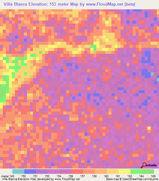 Villa Blanca,Colombia Elevation Map