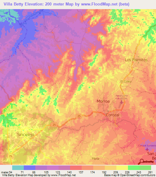 Villa Betty,Colombia Elevation Map