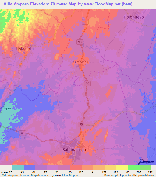 Villa Amparo,Colombia Elevation Map