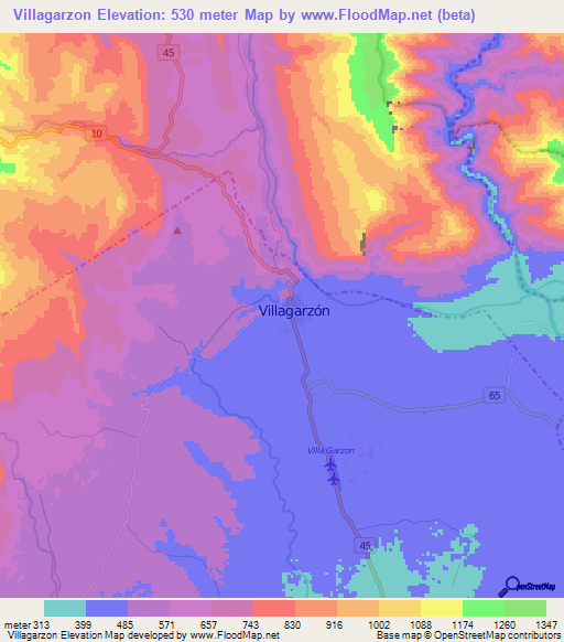 Villagarzon,Colombia Elevation Map