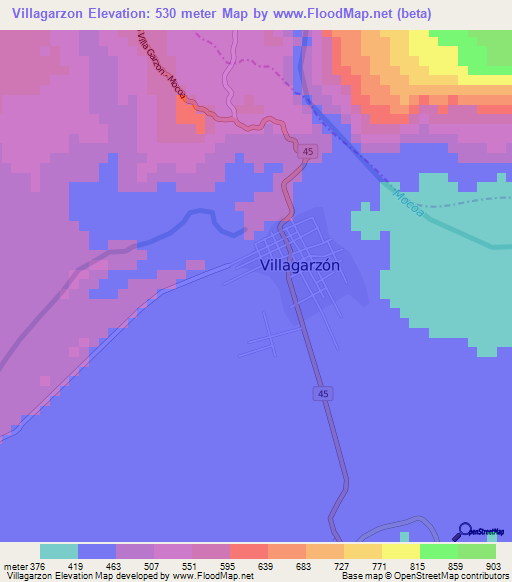 Villagarzon,Colombia Elevation Map