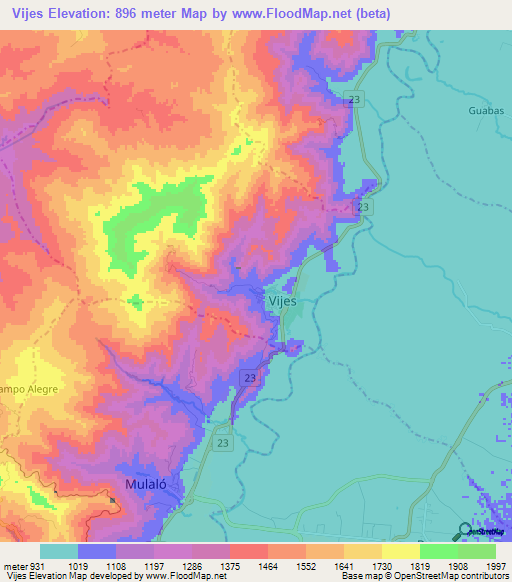 Vijes,Colombia Elevation Map