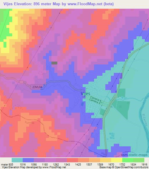 Vijes,Colombia Elevation Map