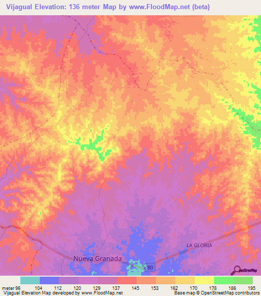 Vijagual,Colombia Elevation Map