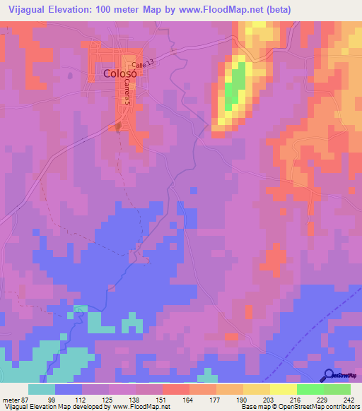 Vijagual,Colombia Elevation Map