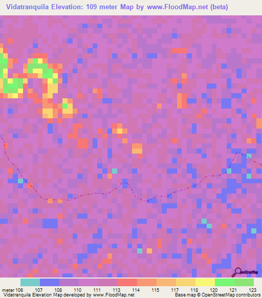 Vidatranquila,Colombia Elevation Map