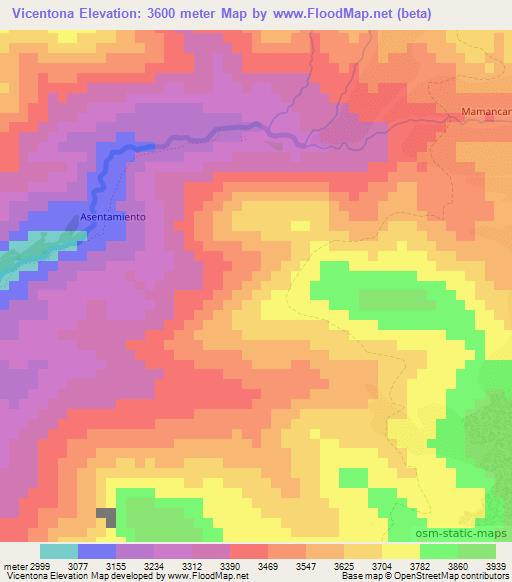 Vicentona,Colombia Elevation Map