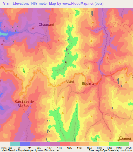 Viani,Colombia Elevation Map