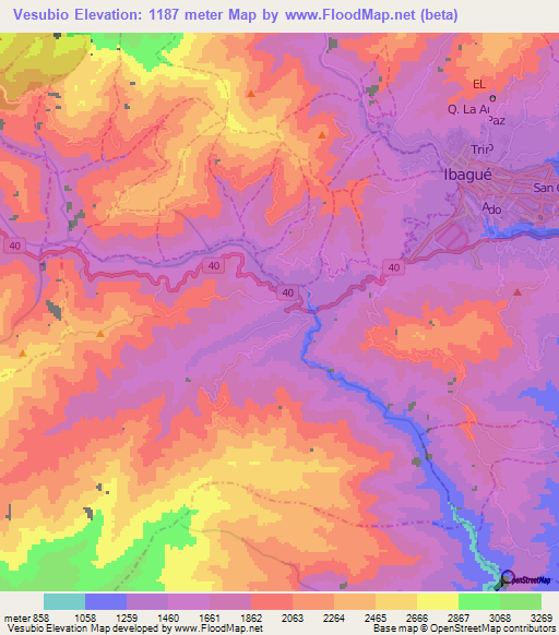 Vesubio,Colombia Elevation Map