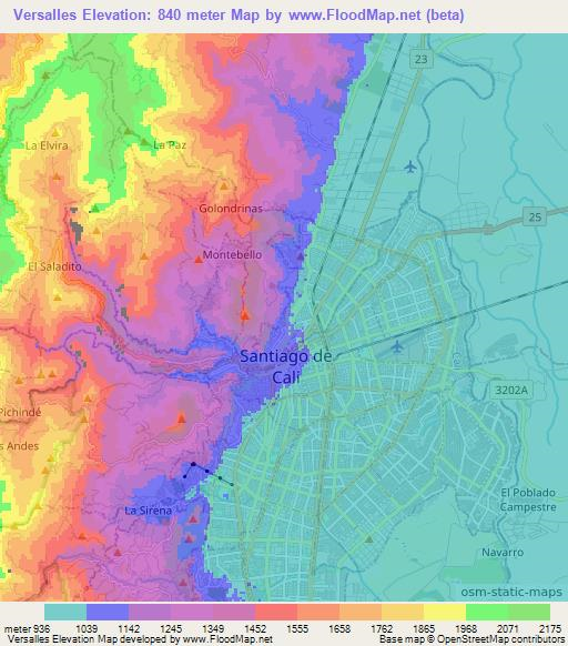 Versalles,Colombia Elevation Map