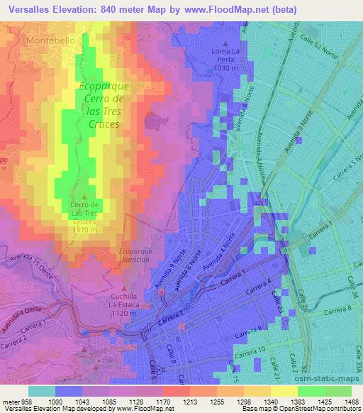 Versalles,Colombia Elevation Map