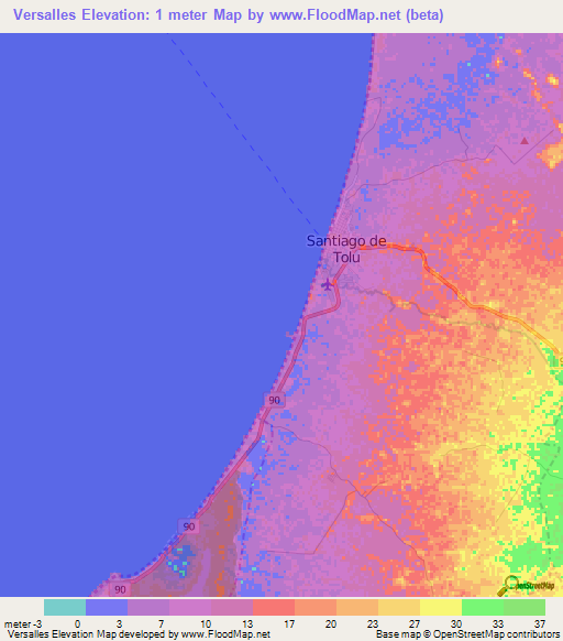 Versalles,Colombia Elevation Map