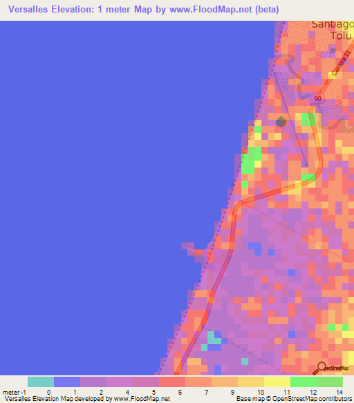 Versalles,Colombia Elevation Map