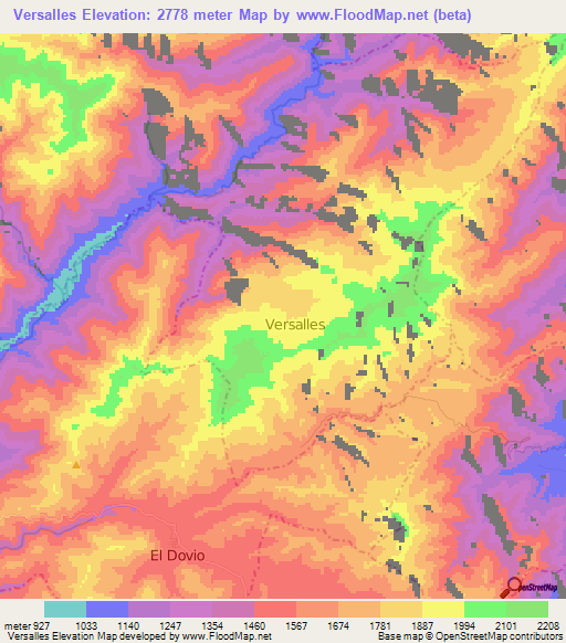 Versalles,Colombia Elevation Map