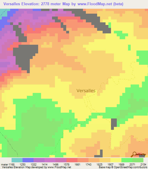 Versalles,Colombia Elevation Map