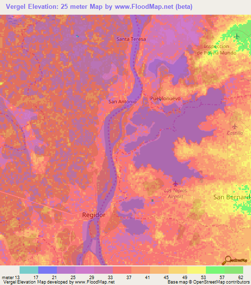 Vergel,Colombia Elevation Map