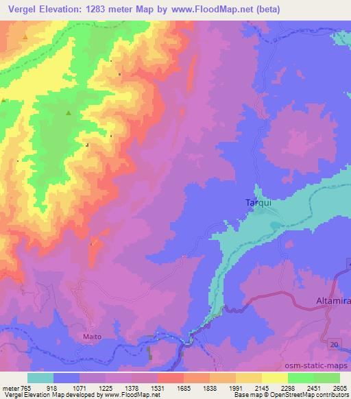 Vergel,Colombia Elevation Map