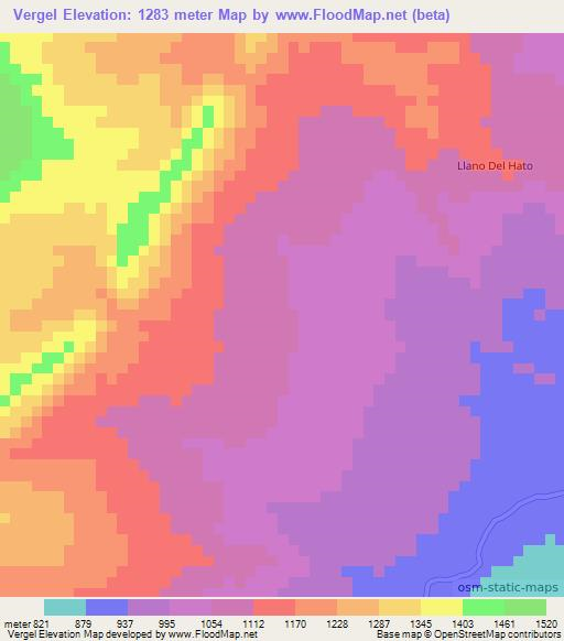 Vergel,Colombia Elevation Map