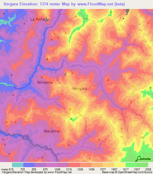 Vergara,Colombia Elevation Map