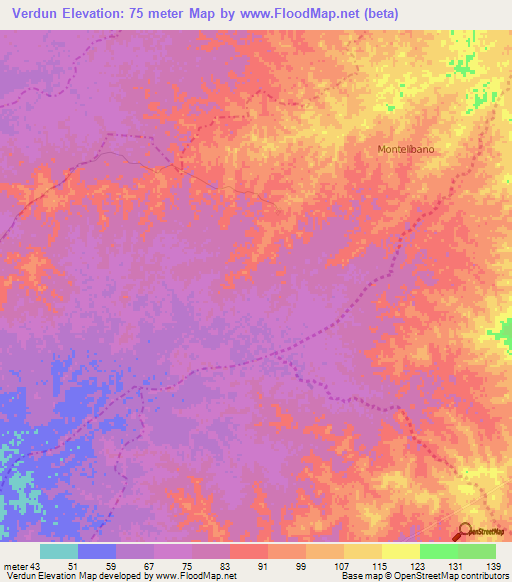 Verdun,Colombia Elevation Map