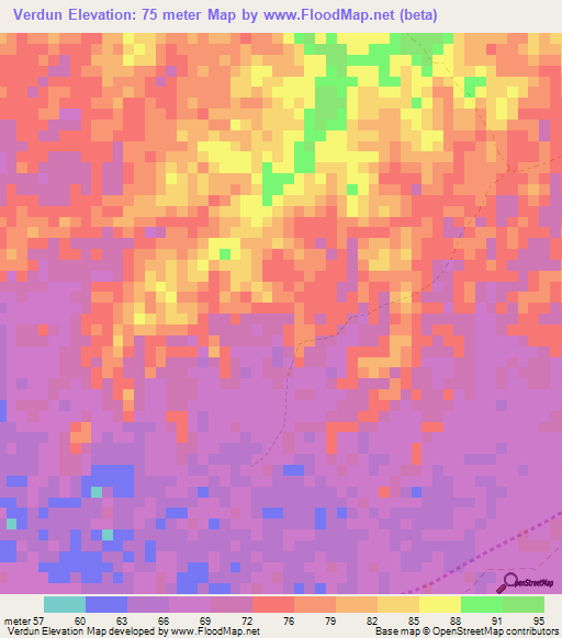 Verdun,Colombia Elevation Map