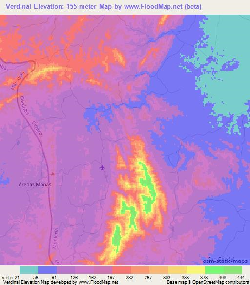 Verdinal,Colombia Elevation Map