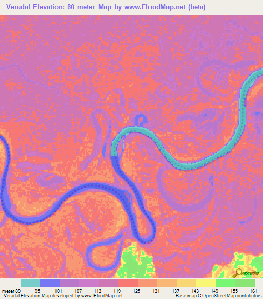 Veradal,Colombia Elevation Map