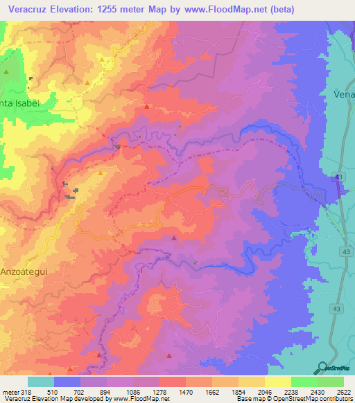 Veracruz,Colombia Elevation Map