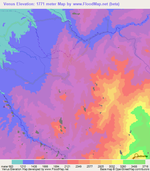 Venus,Colombia Elevation Map