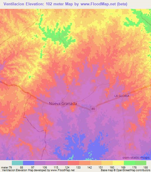 Ventilacion,Colombia Elevation Map